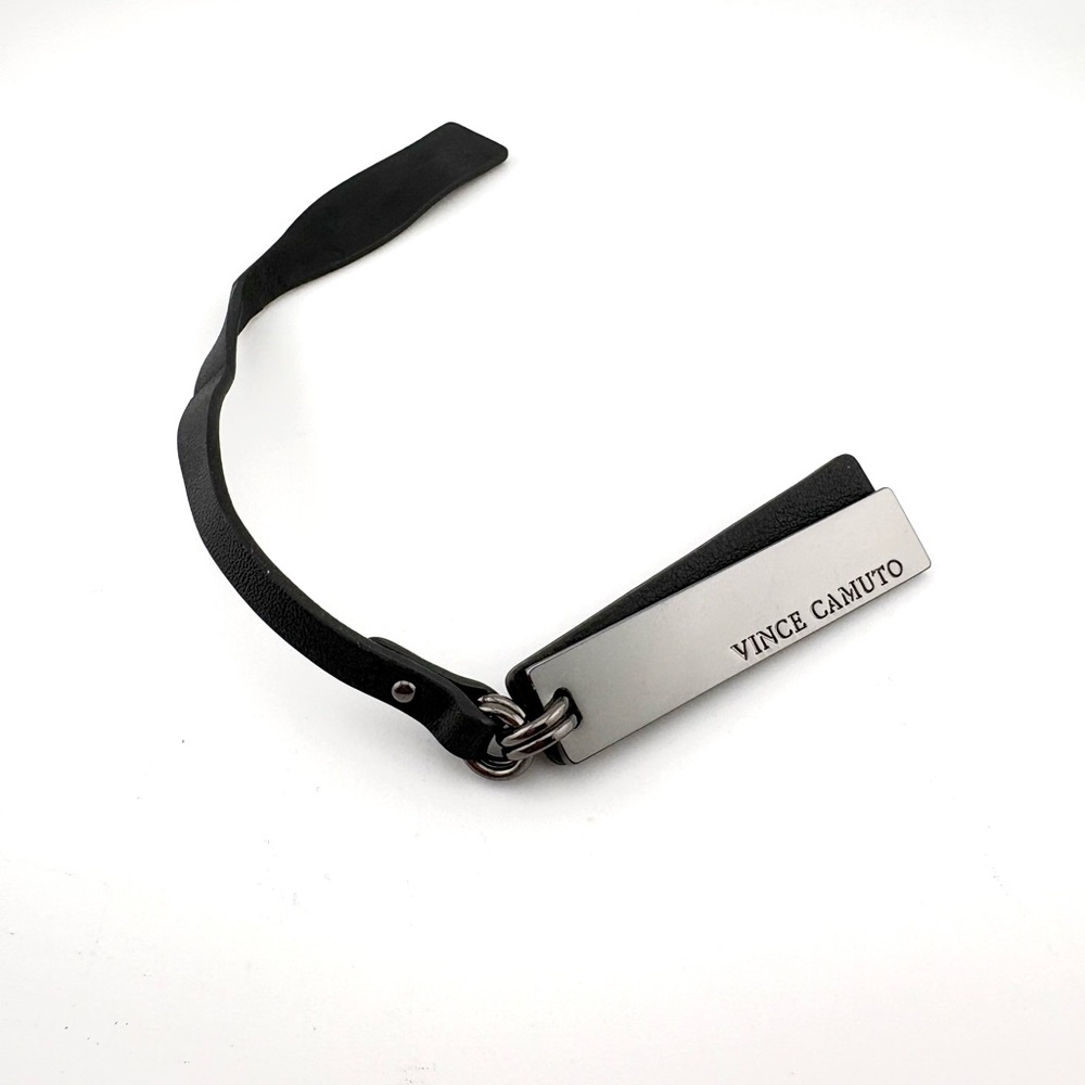 Vince Camuto Black Faux Leather & Silver Logo Luggage / Hang Tag